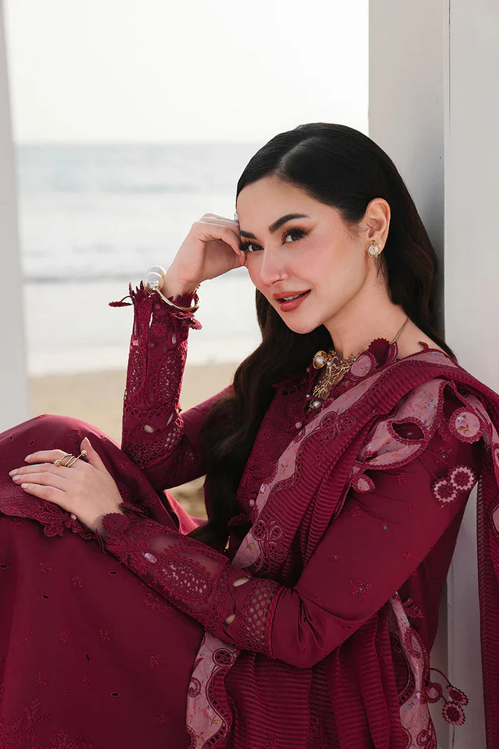 03-Piece Embroidered Cotton Suit With Organza Dupatta | Ready To Wear