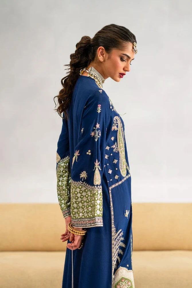 03-Piece Heavy Embroidered Shamoz Silk Kaftan - Ready To Wear