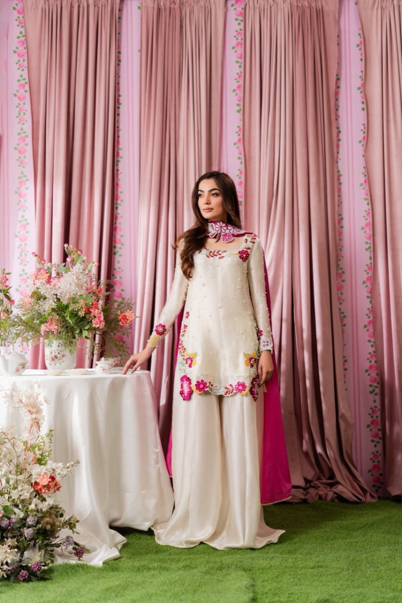 Multi Floral Luxury Shamoz Silk 3-Piece Suit | ready to  wear