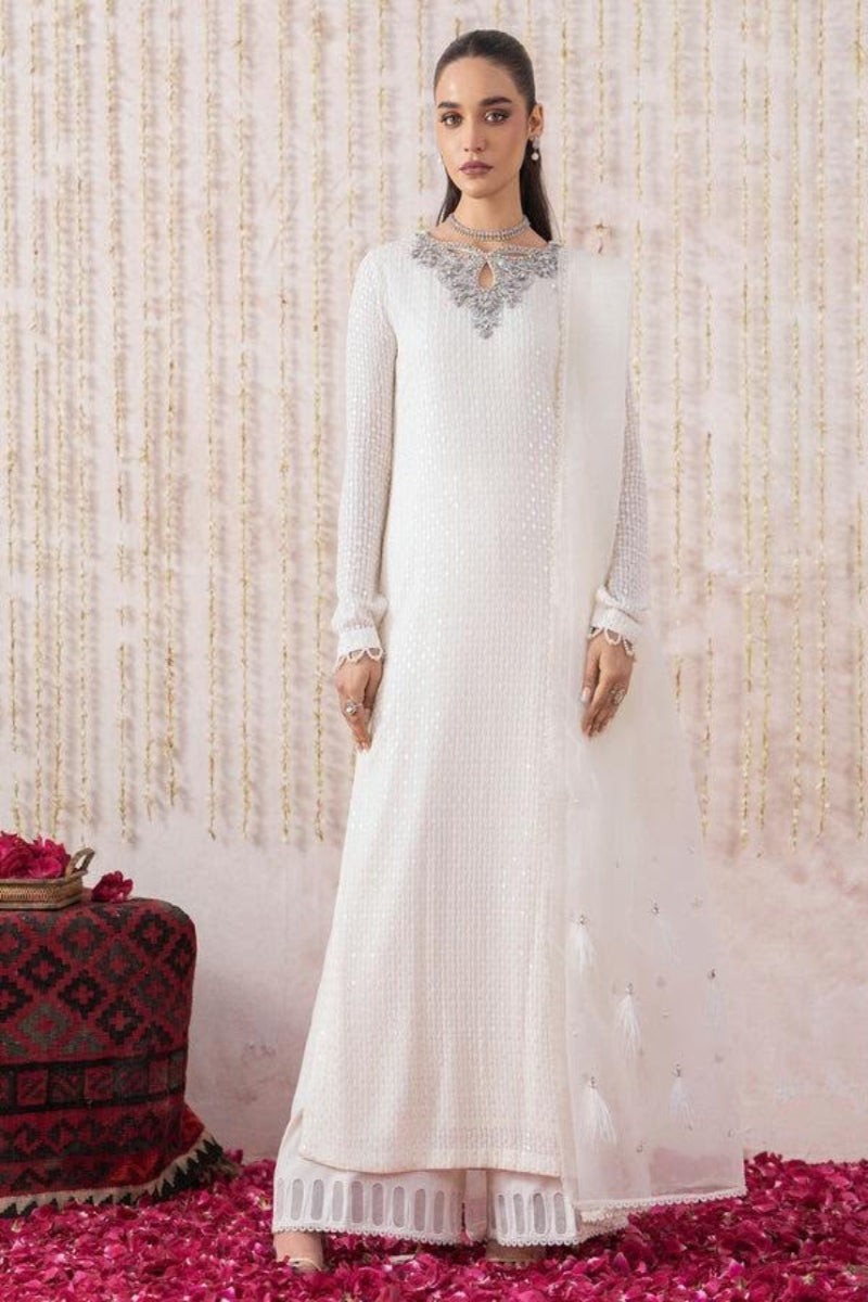 Long Style Heavy Embroidered Chiffon 3-Piece Suit