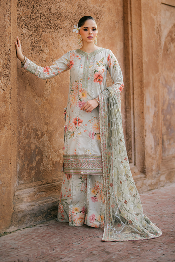 Embroidered Lawn 3-Piece Suit with Net Dupatta | Luxury stitched Suit