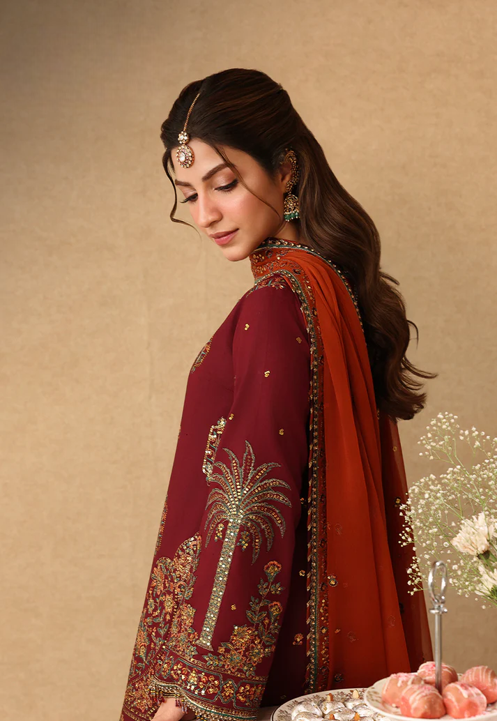 03 Piece Embroidered Chiffon Suit - Ready  To Wear