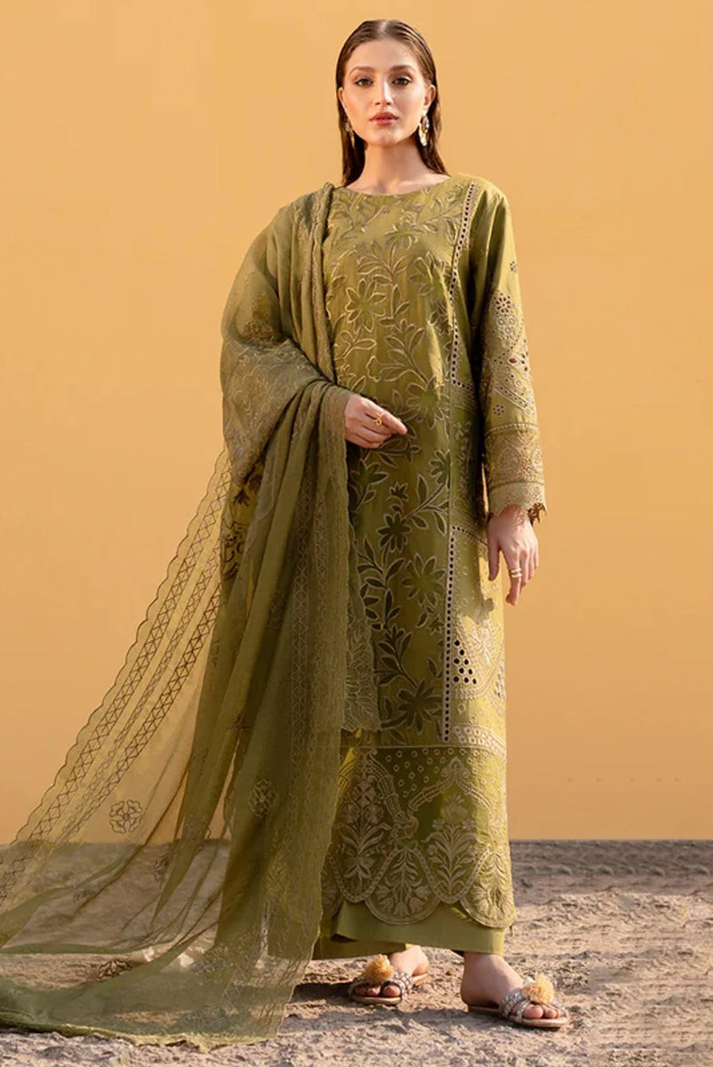 03-Piece Embroidered Cotton Suit With Net Dupatta | Ready To Wear
