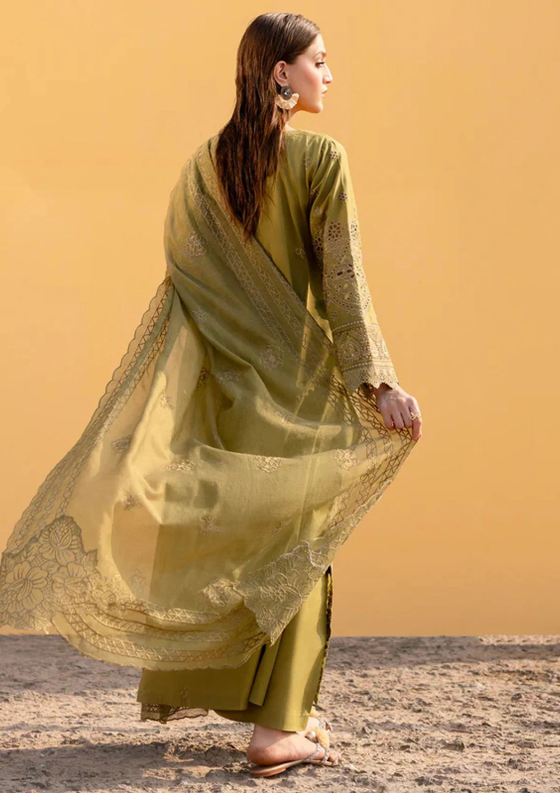 03-Piece Embroidered Cotton Suit With Net Dupatta | Ready To Wear