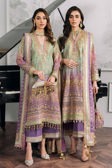Back on Demand! Baroque stitched Chiffon Suit with Silk Trouser