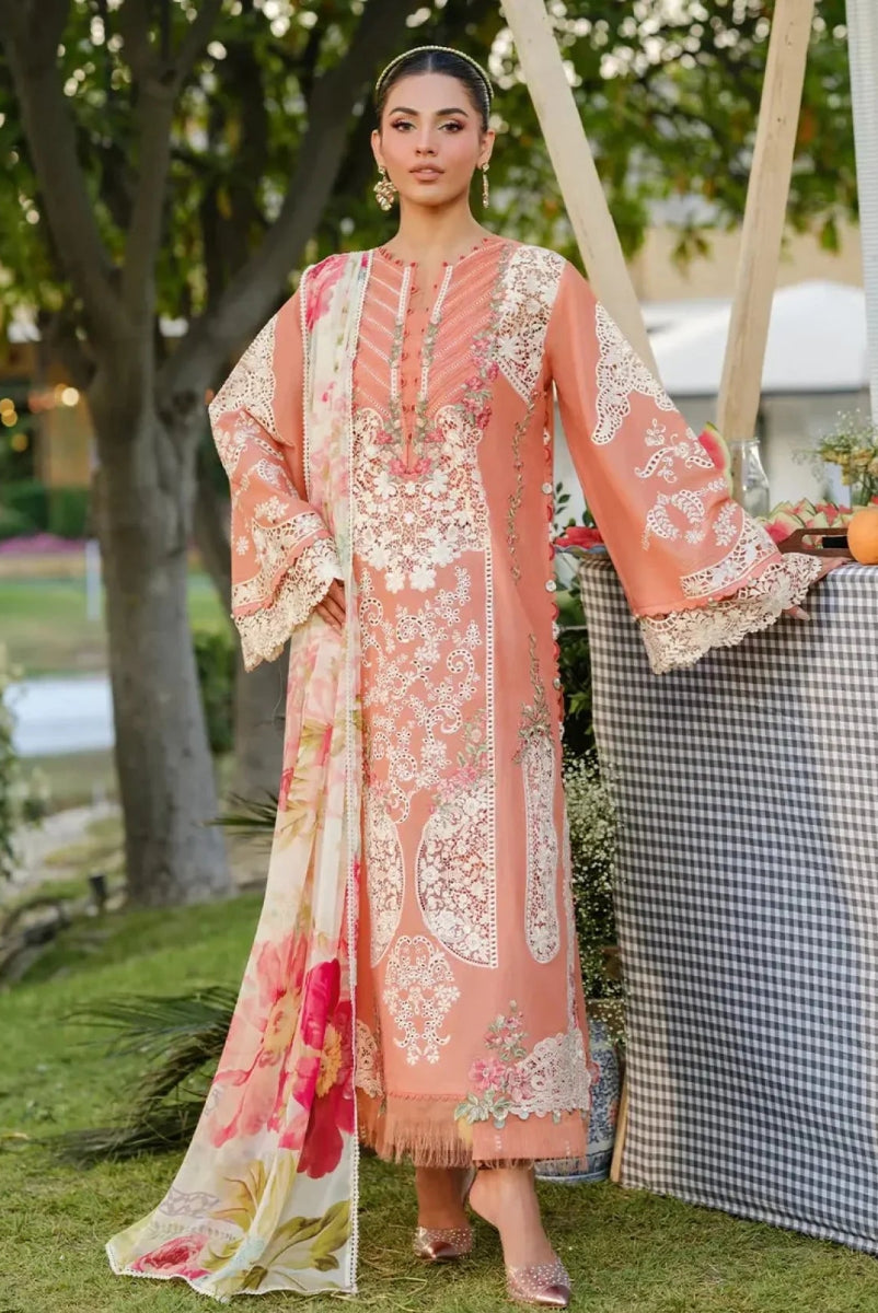 03-Piece Embroidered Lawn Suit With Silk Dupatta | Ready To Wear