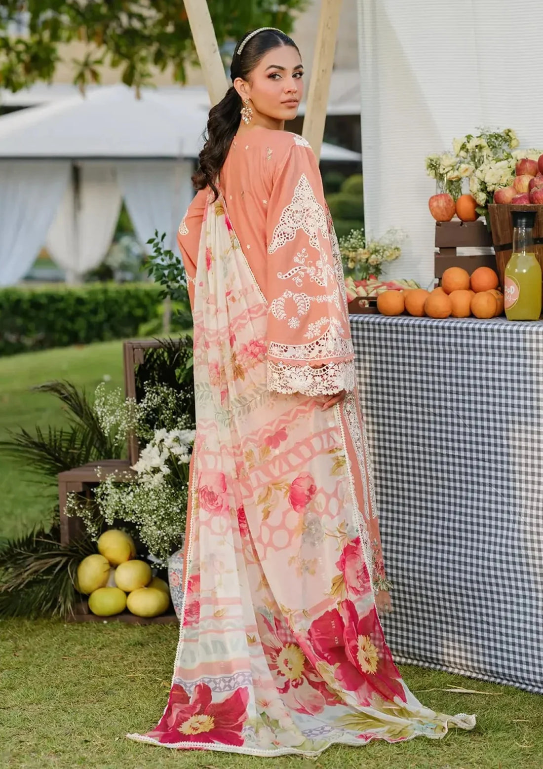 03-piece Embroidered Lawn Suit With Silk Dupatta | Ready to wear