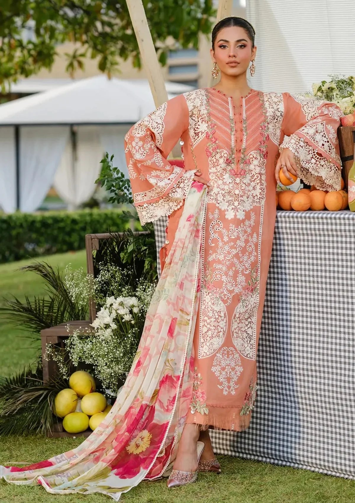 03-Piece Embroidered Lawn Suit With Silk Dupatta | Ready To Wear