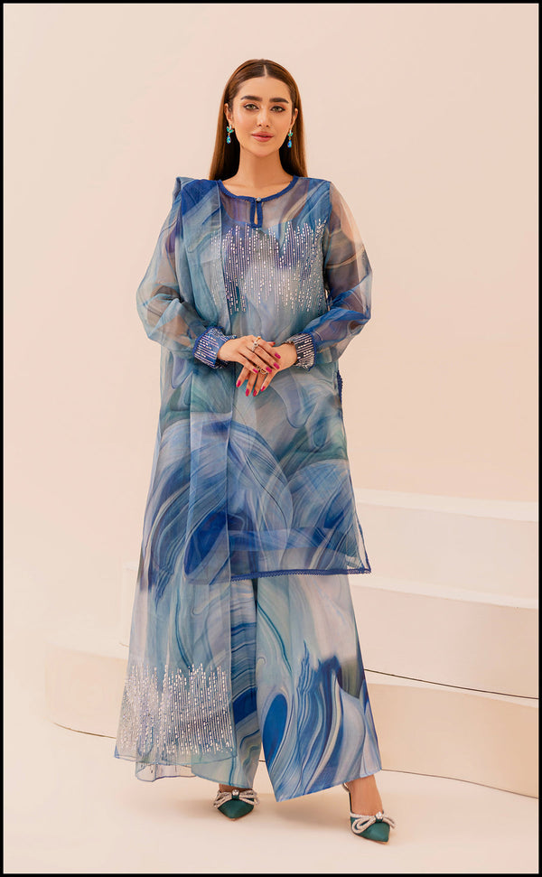 3 Piece Stitched Organza Suit - Ready to wear