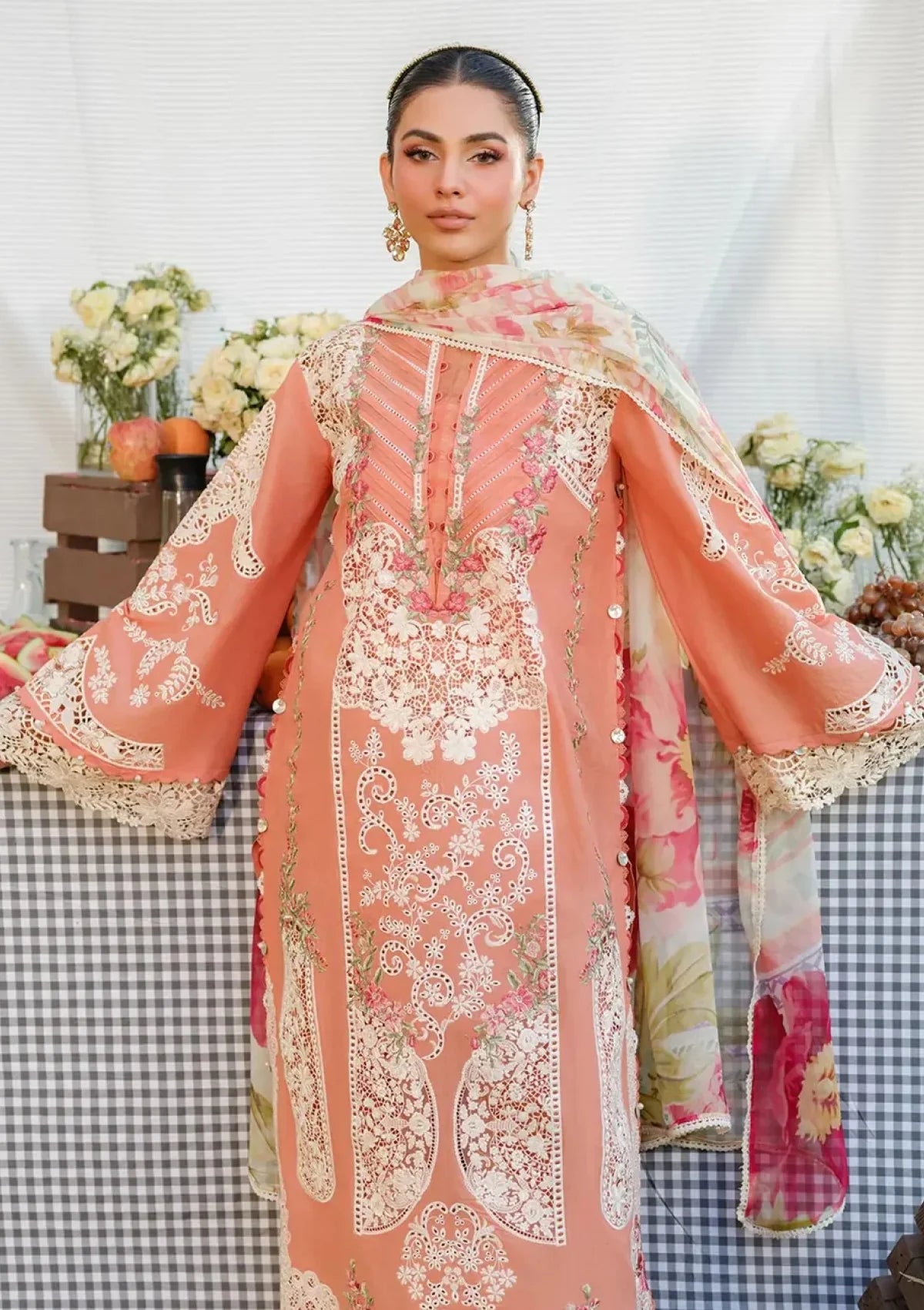 03-Piece Embroidered Lawn Suit With Silk Dupatta | Ready To Wear