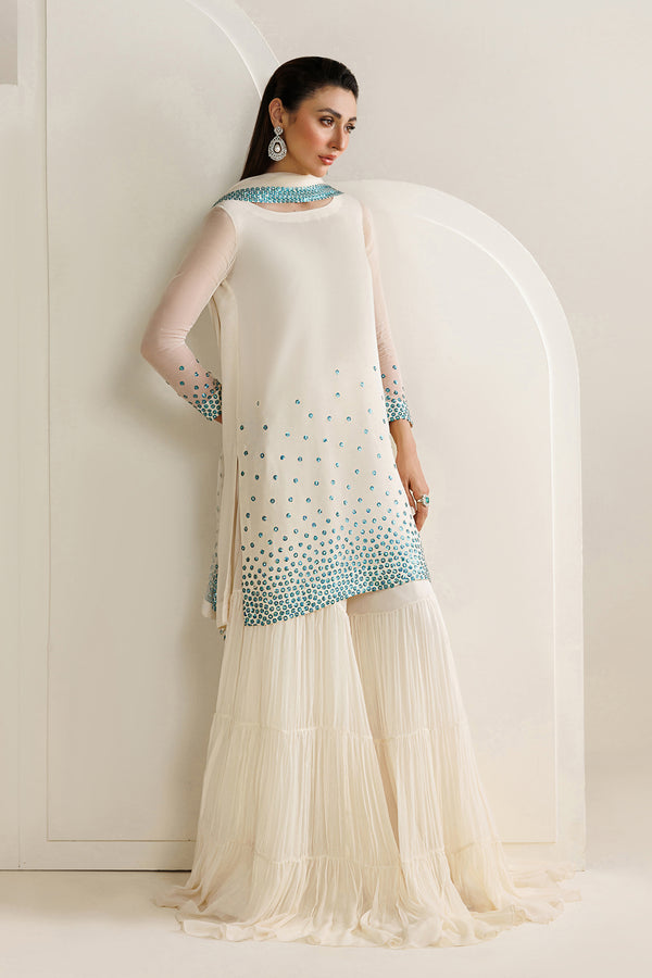 03 Piece Embroidered Chiffon Suit with Sharara - Ready To Wear