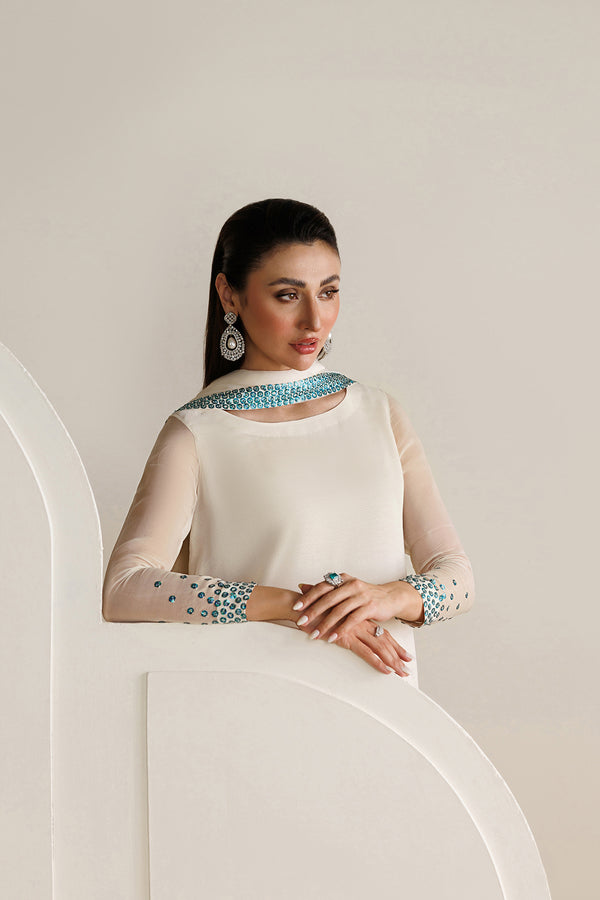 03 Piece Embroidered Chiffon Suit with Sharara - Ready To Wear