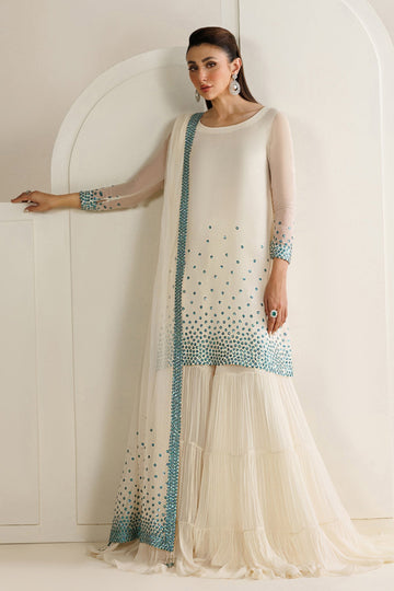 03 Piece Embroidered Chiffon Suit with Sharara - Ready To Wear