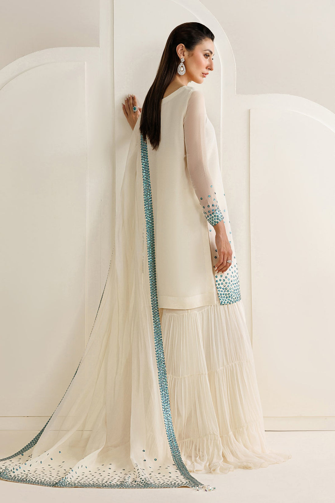 03 Piece Embroidered Chiffon Suit with Sharara - Ready To Wear