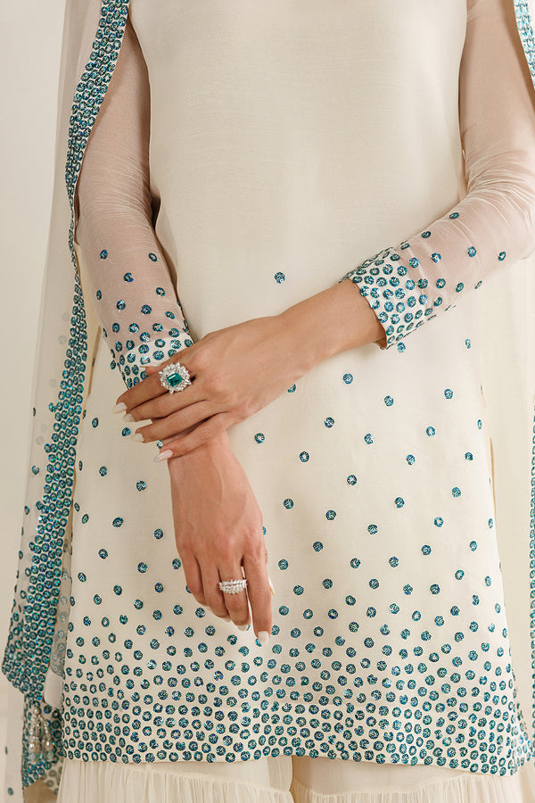 03 Piece Embroidered Chiffon Suit with Sharara - Ready To Wear