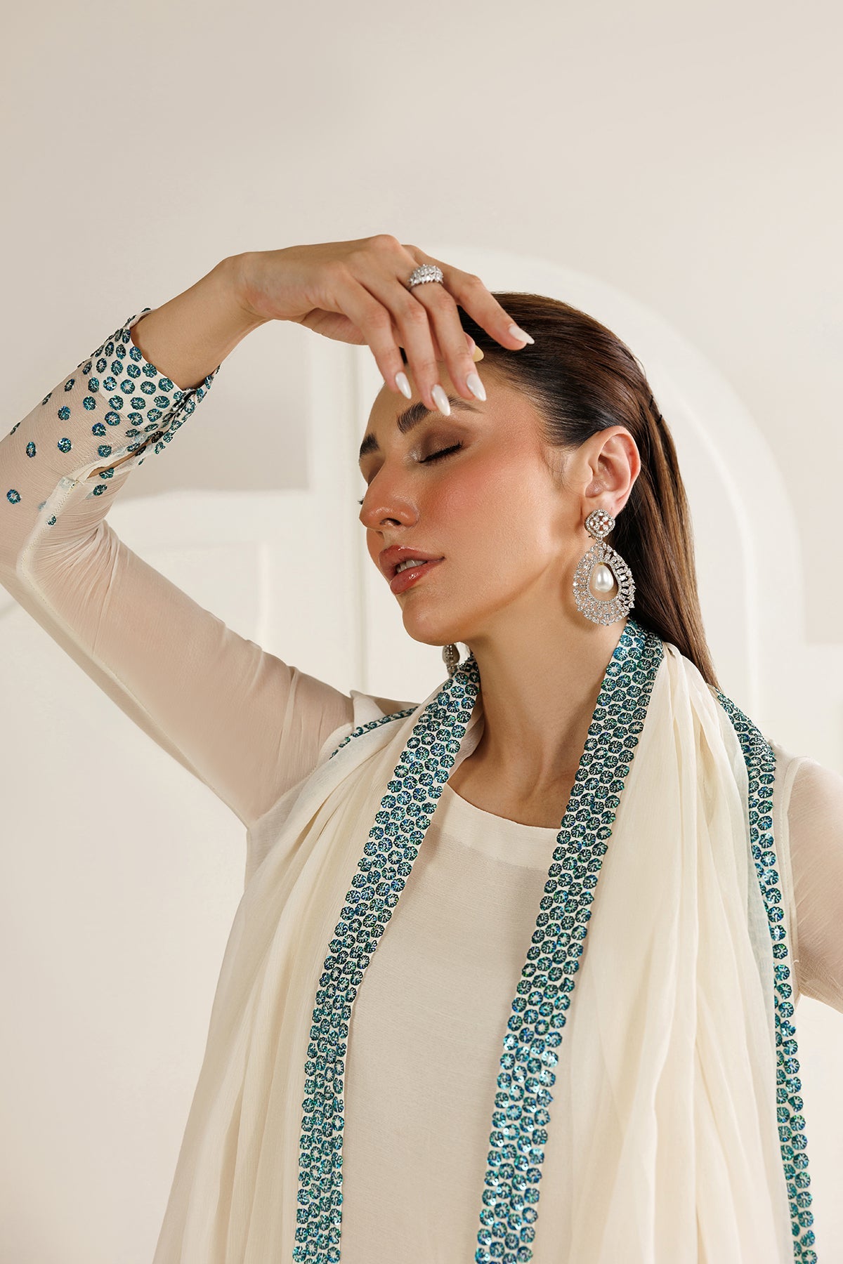 03 Piece Embroidered Chiffon Suit with Sharara - Ready To Wear
