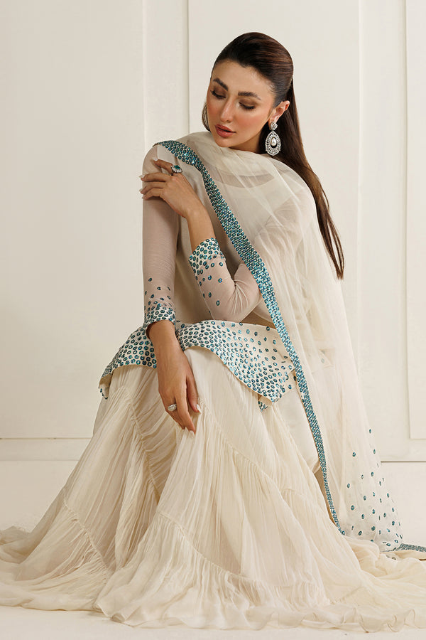 03 Piece Embroidered Chiffon Suit with Sharara - Ready To Wear