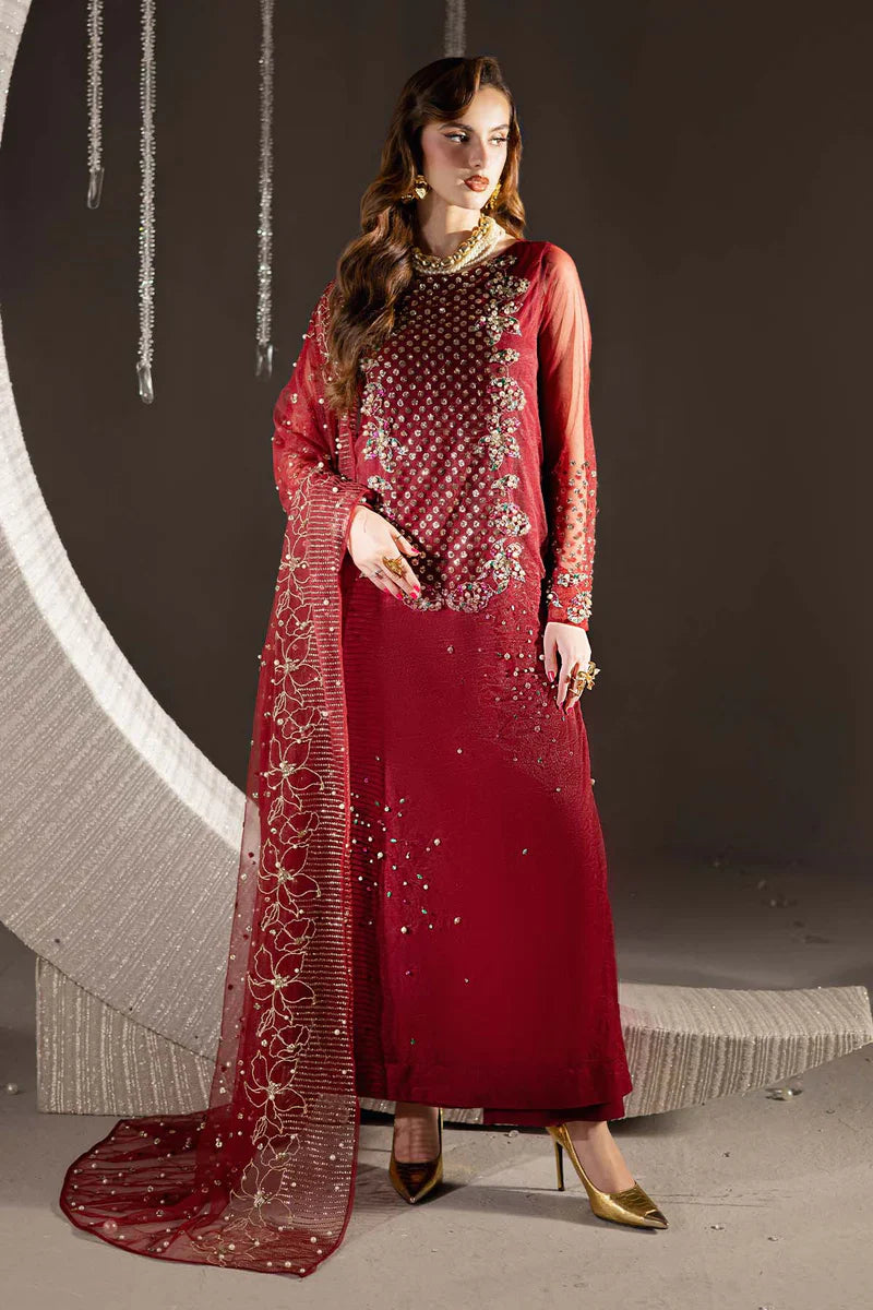 03-Piece Embroidered Silk Suit With Organza Dupatta | Ready To Wear
