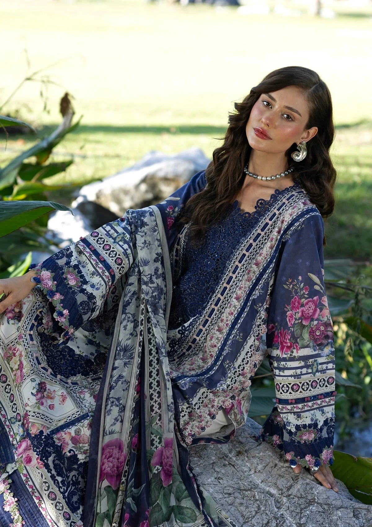 03-Piece Printed Lawn Suit With Chiffon Dupatta | Ready To Wear