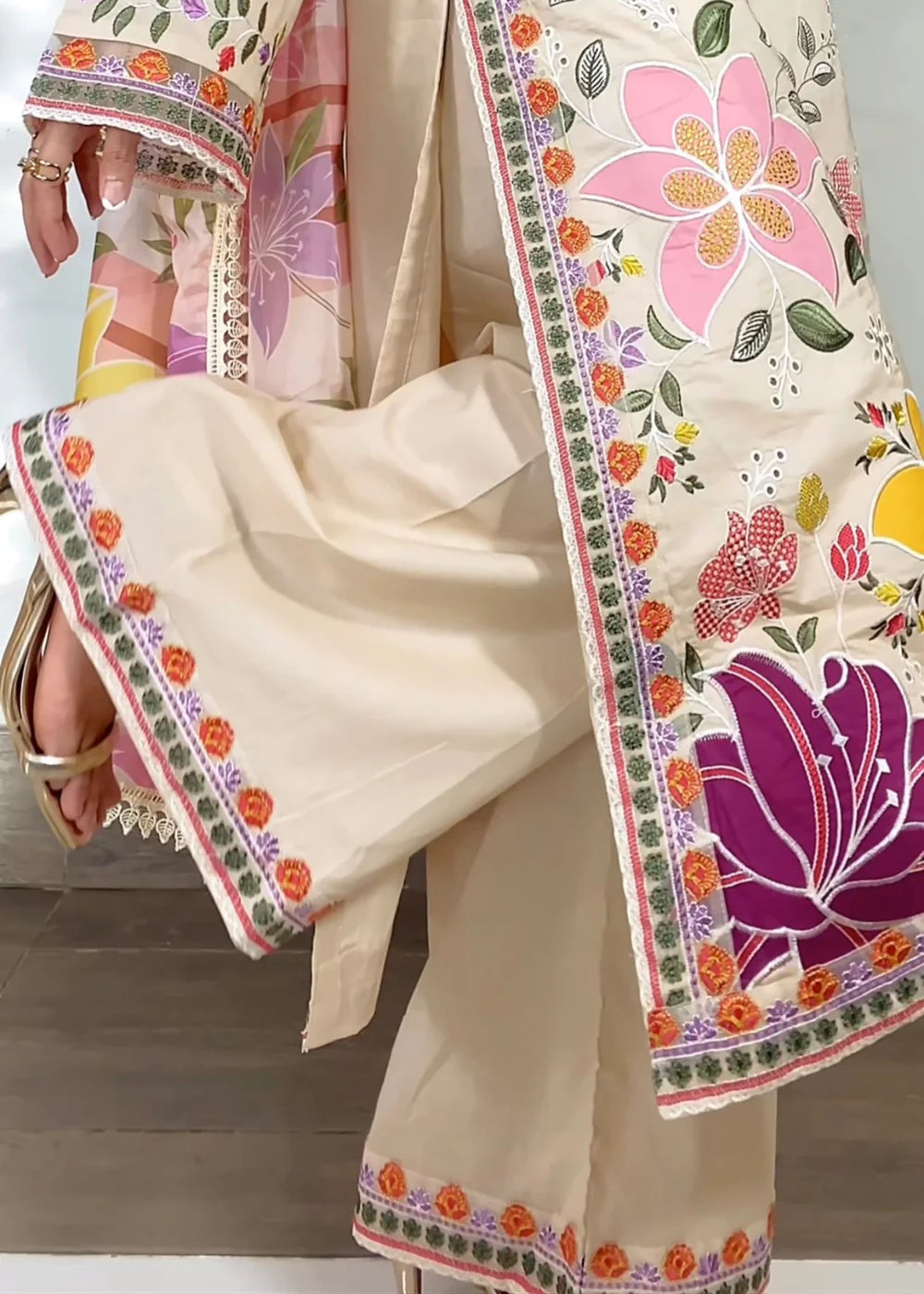 03-piece Embroidered Lawn Suit With Silk Dupatta | Ready to wear