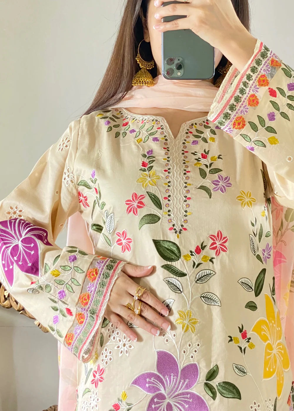 03-piece Embroidered Lawn Suit With Silk Dupatta | Ready to wear