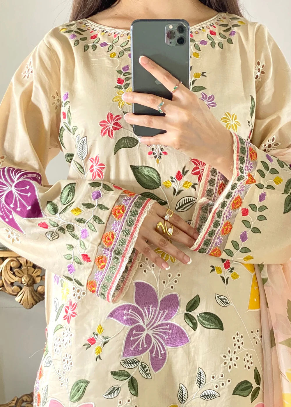03-piece Embroidered Lawn Suit With Silk Dupatta | Ready to wear