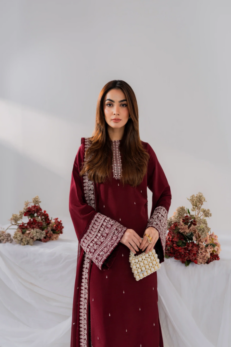Chiffon  Suit with Heavy Embroidery| Deep Blue & Maroon Variants | ready to wear
