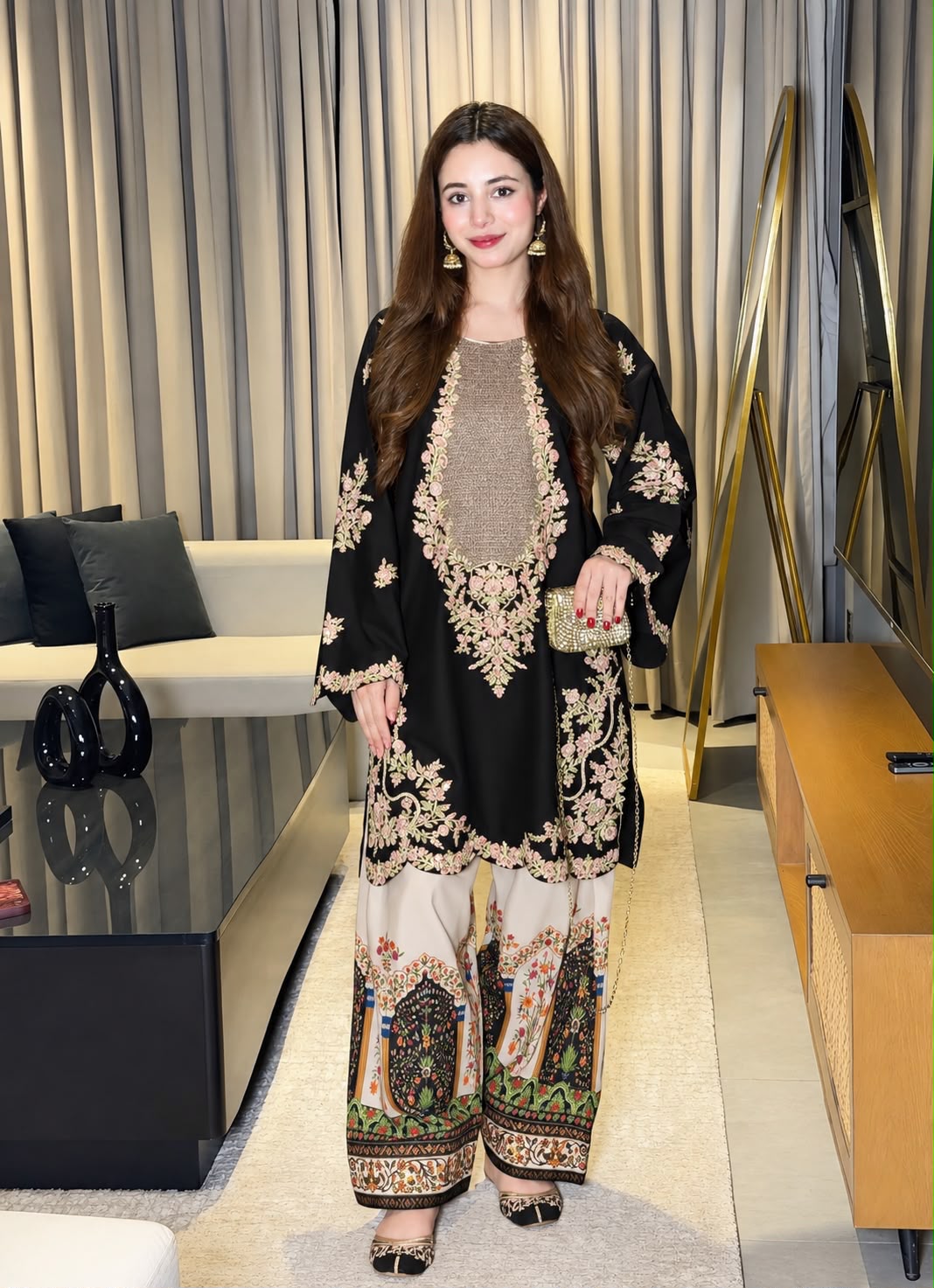 02-Piece Premium Embroidered Silk Suit – Ready To Wear