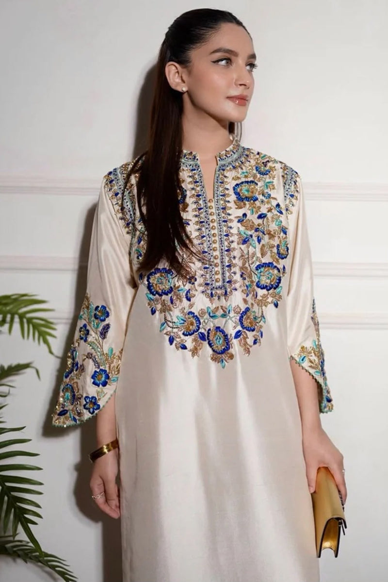 Luxury Hand Embellished Ivory Raw Silk 3-Piece Suit | Ready to Wear