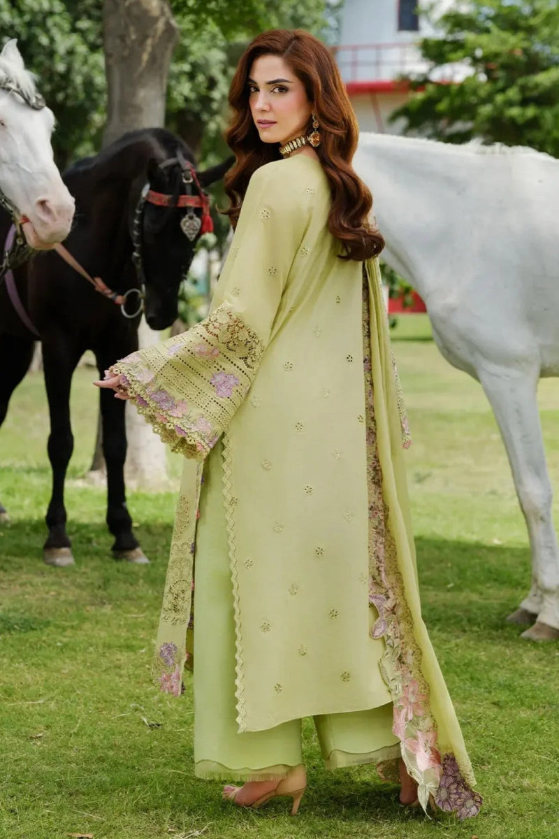 03-Piece Embroidered Lawn Suit With Organza Dupatta | Ready To Wear