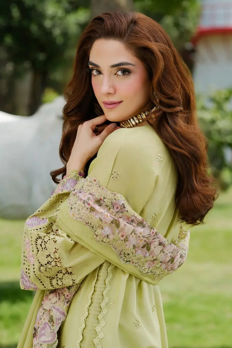 03-Piece Embroidered Lawn Suit With Organza Dupatta | Ready To Wear