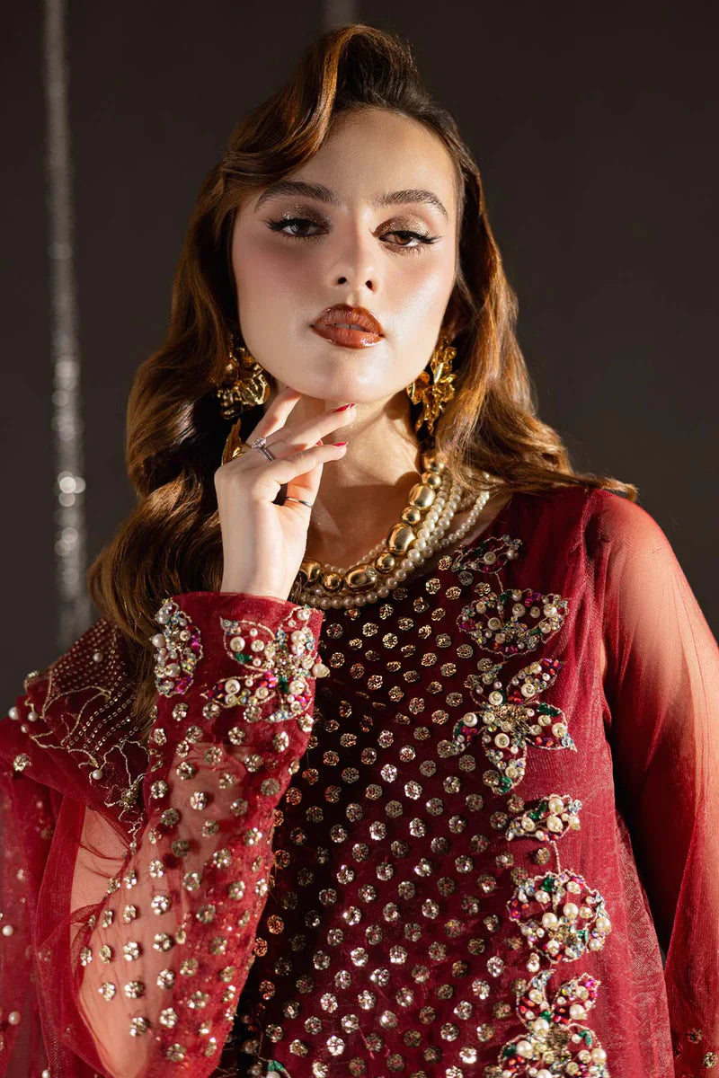 03-Piece Embroidered Silk Suit With Organza Dupatta | Ready To Wear