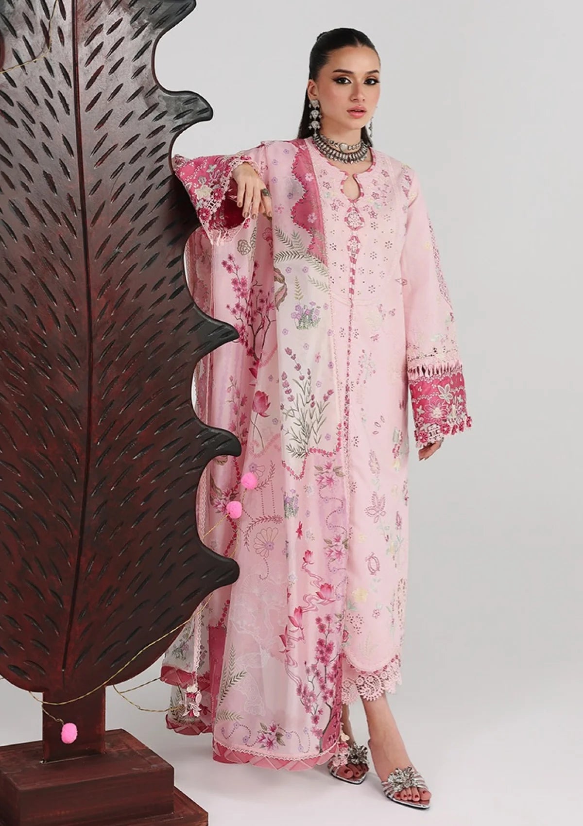 03-Piece Embroidered Lawn Suit With Silk Dupatta | Ready To Wear