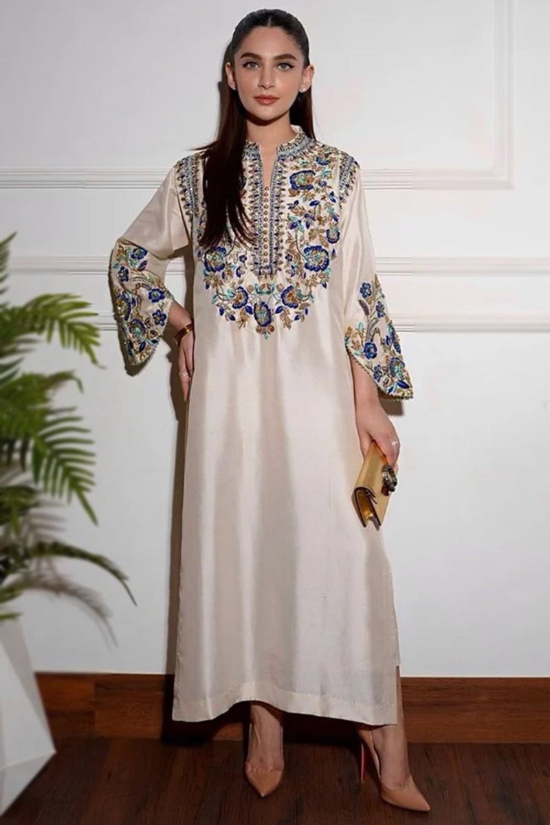 Luxury Hand Embellished Ivory Raw Silk 3-Piece Suit | Ready to Wear
