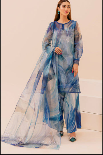 3 Piece Stitched Organza Suit - Ready to wear