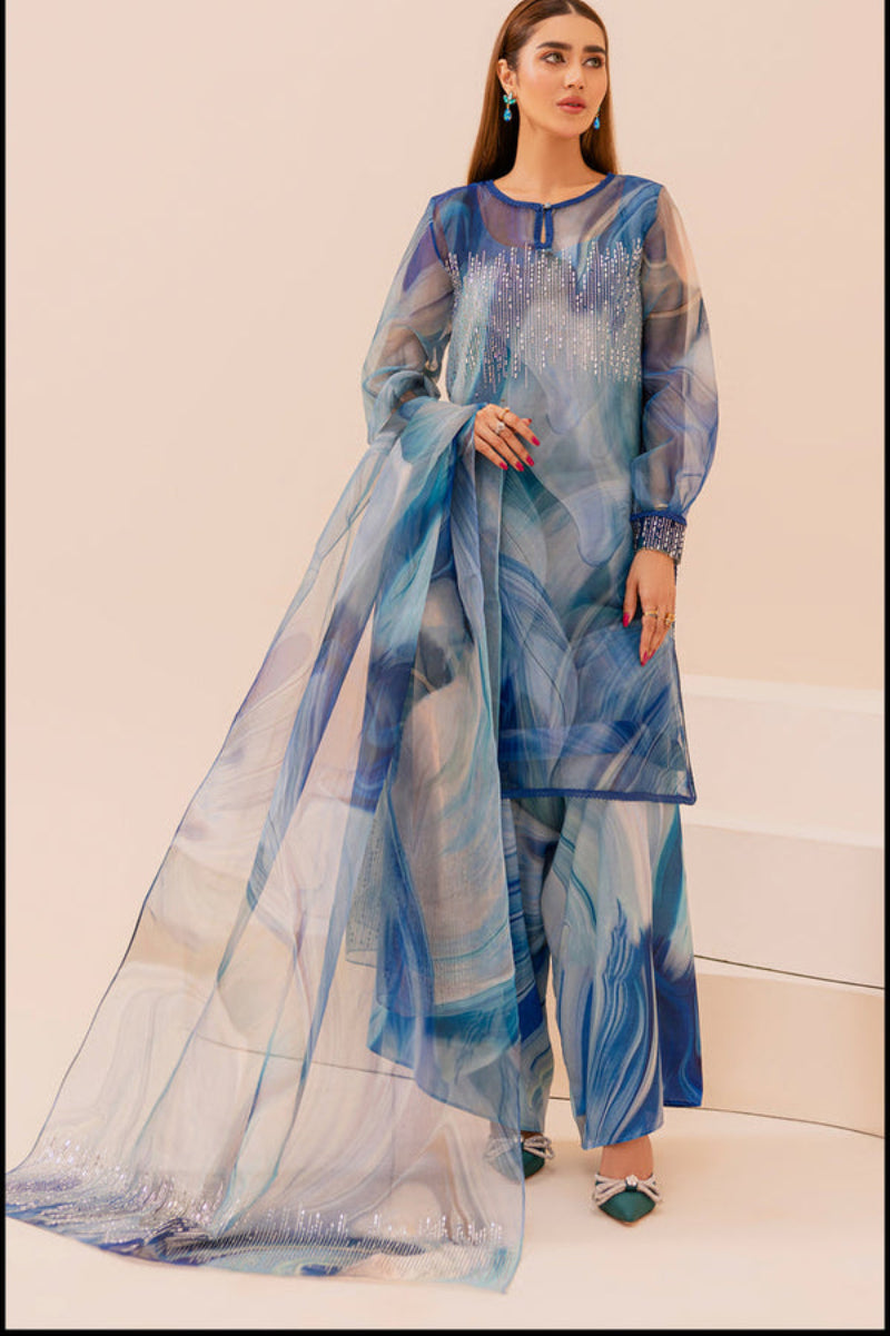 3 Piece Stitched Organza Suit - Ready to wear