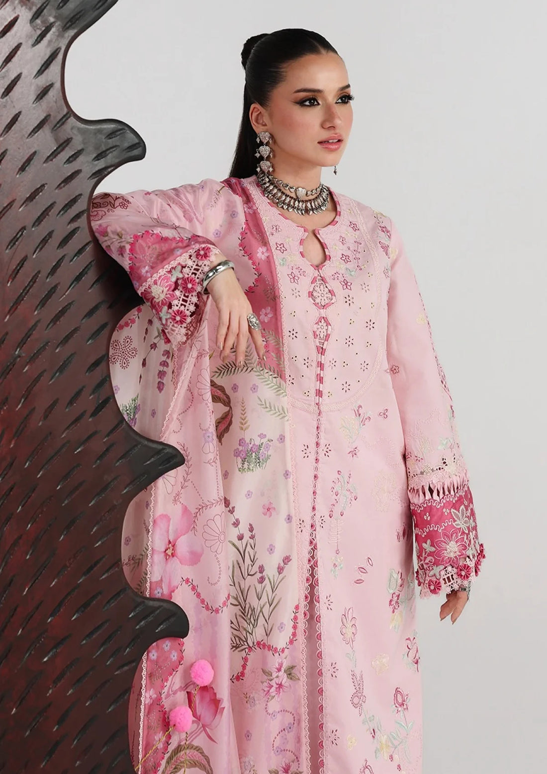 03-Piece Embroidered Lawn Suit With Silk Dupatta | Ready To Wear