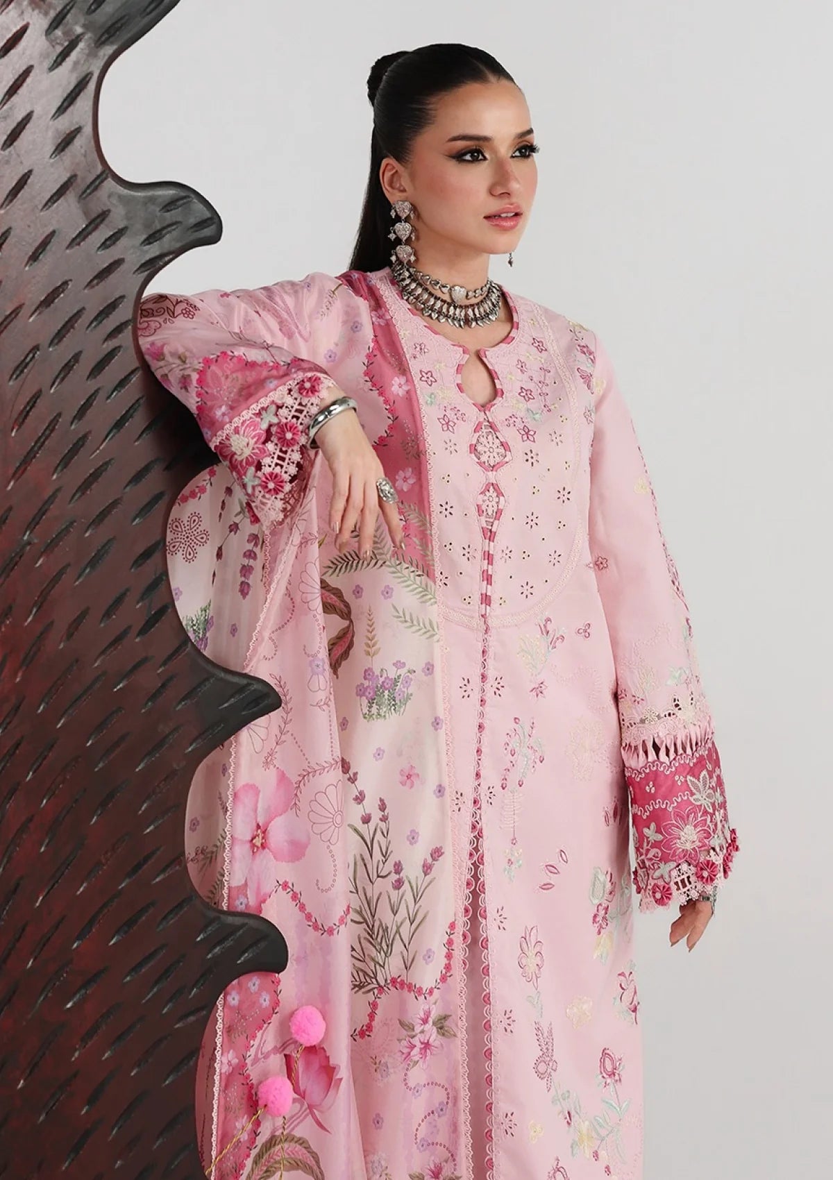 03-Piece Embroidered Lawn Suit With Silk Dupatta | Ready To Wear