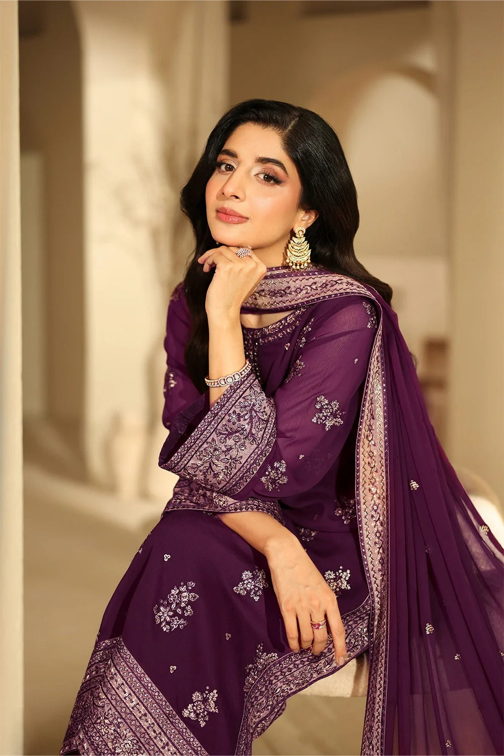 03-piece Embroidered Chiffon Suit | Ready to wear
