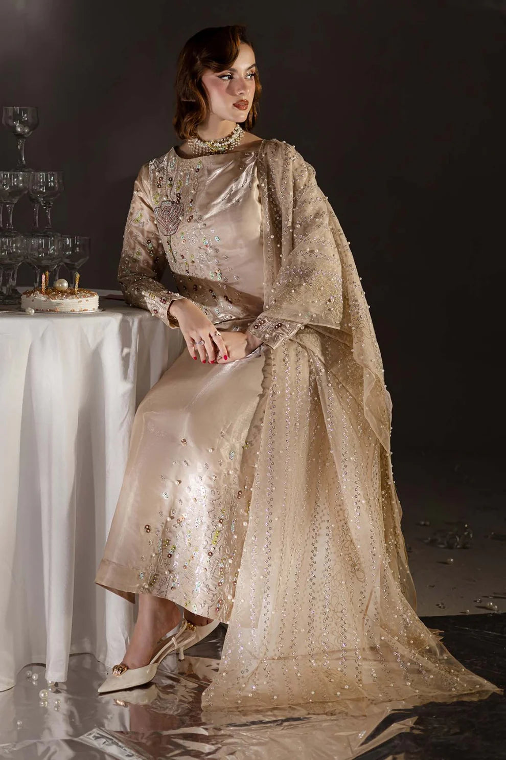 03-Piece Embroidered Cotton Suit With Chiffon Dupatta | Ready To Wear