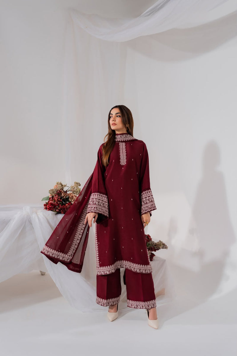 Chiffon  Suit with Heavy Embroidery| Deep Blue & Maroon Variants | ready to wear