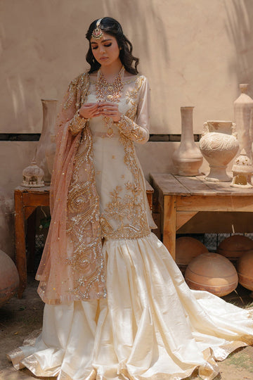 Off-White & Peach Organza Thread & Sequence Adda Work 3-Piece suite | Ready To Wear