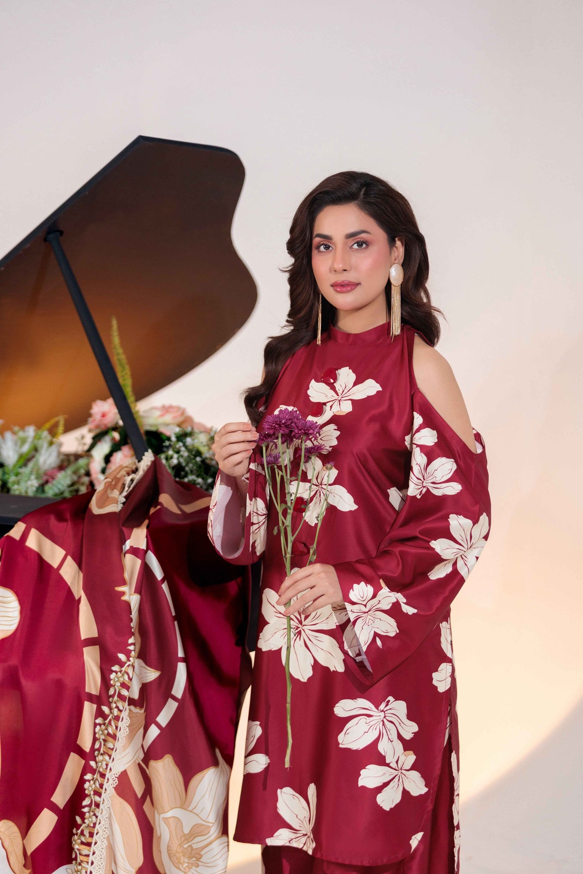 03-Piece Printed Pure Shamoze Silk Suit - Ready To Wear