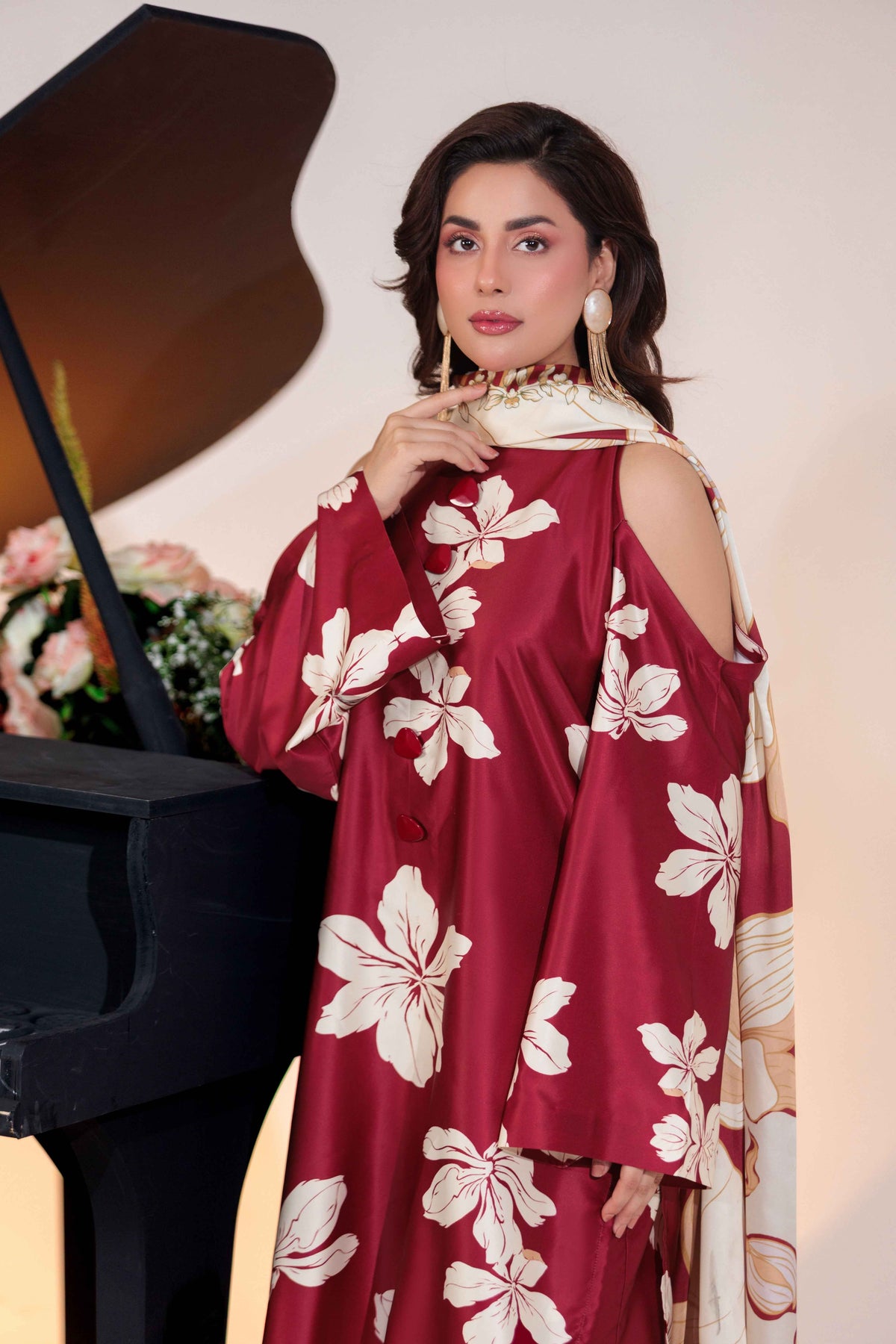 03-Piece Printed Pure Shamoze Silk Suit - Ready To Wear