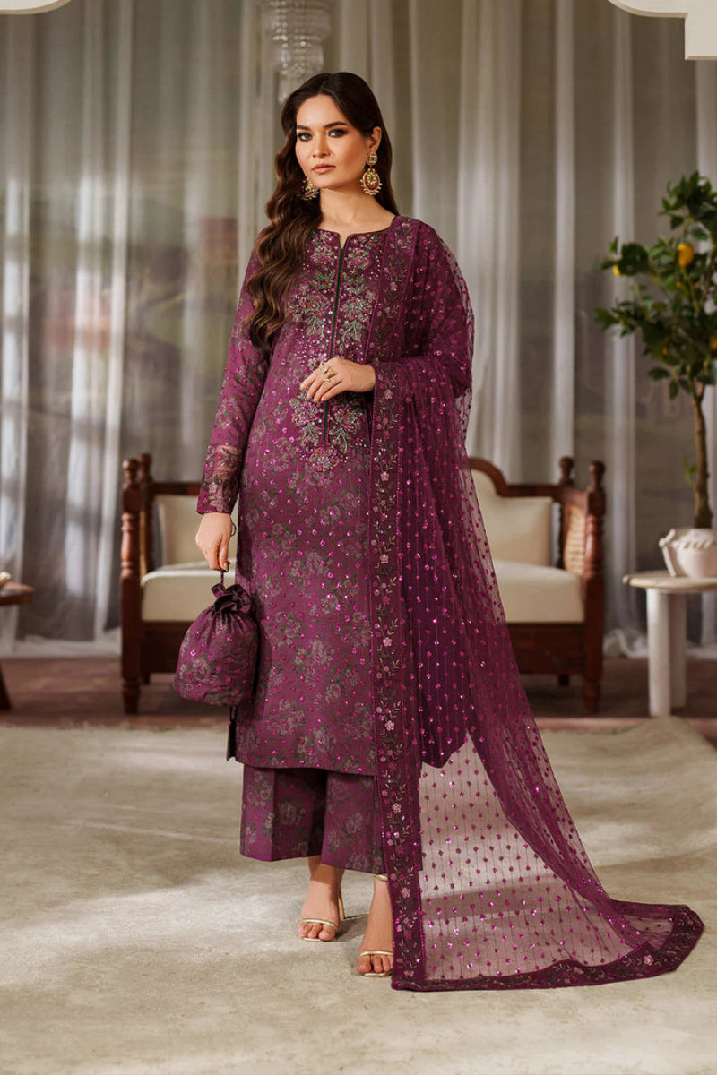 Deep Purple Premium Lawn Thread & Heavy Sequence Embroidered Dress | Ready to Wear
