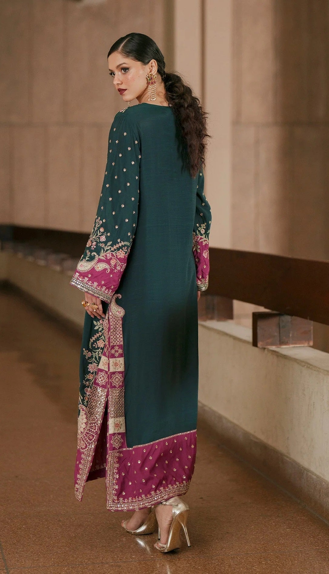 03-Piece Luxury Charmeuse Silk Kaftan Suit - Ready To Wear