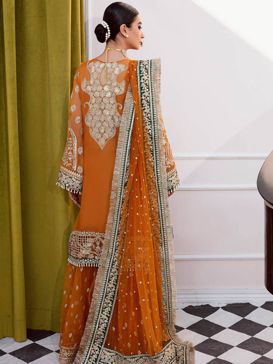 04-Piece Luxury Chiffon & Net Gharara Suit - Ready To Wear