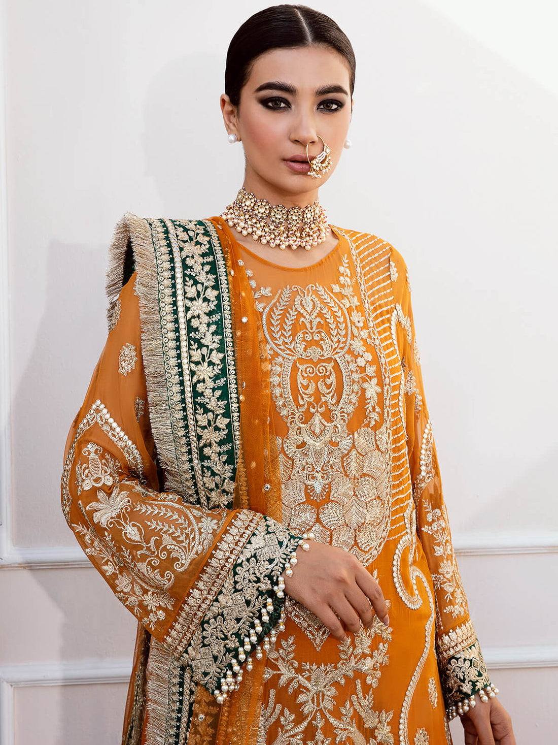 04-Piece Luxury Chiffon & Net Gharara Suit - Ready To Wear