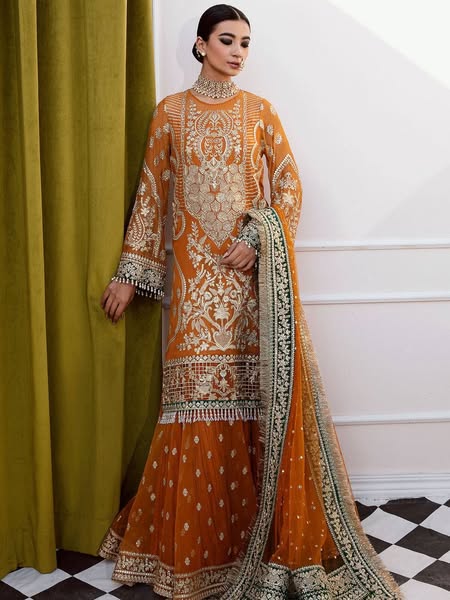04-Piece Luxury Chiffon & Net Gharara Suit - Ready To Wear