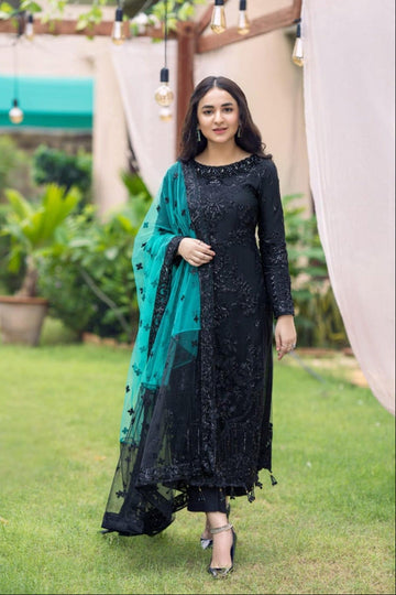3 Piece Stitched Net Suit - Ready to wear